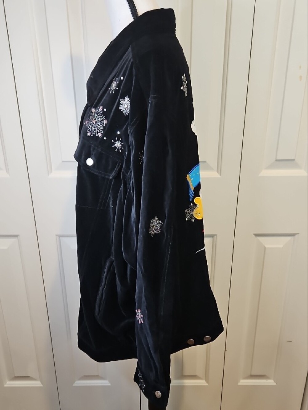 Quacker Factory Snowman Black Velvet Jacket Snowflake Capture The Magic 2X - Picture 6 of 15